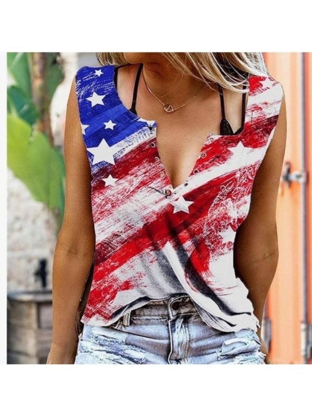 American Flag Graphic Tank Top Sleeveless Patriotic Shirt Womens Casual Summer W